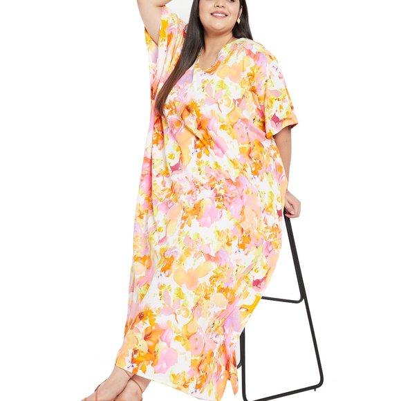 Gypsie Blu Lightweight Floral Printed Caftan Maxi Dress kimono sleeve Night Gown - Picture 8 of 9